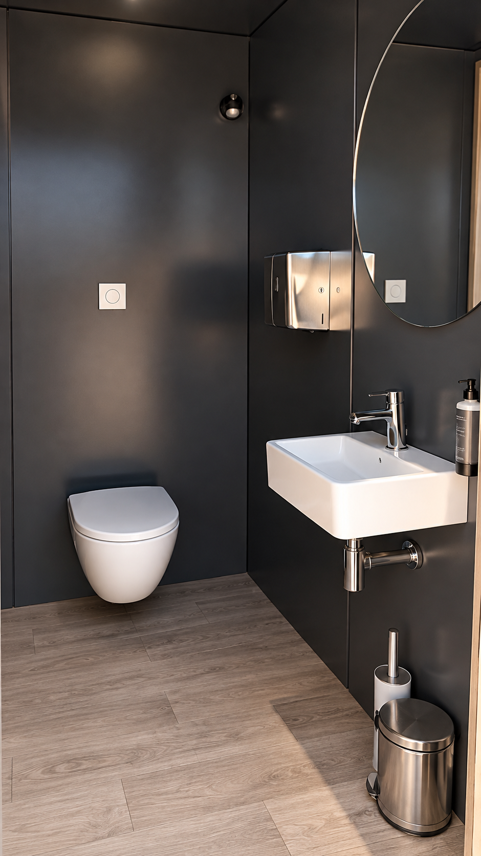 Toilette Camaleon di Exotent, interno in grafite e legno chiaro
